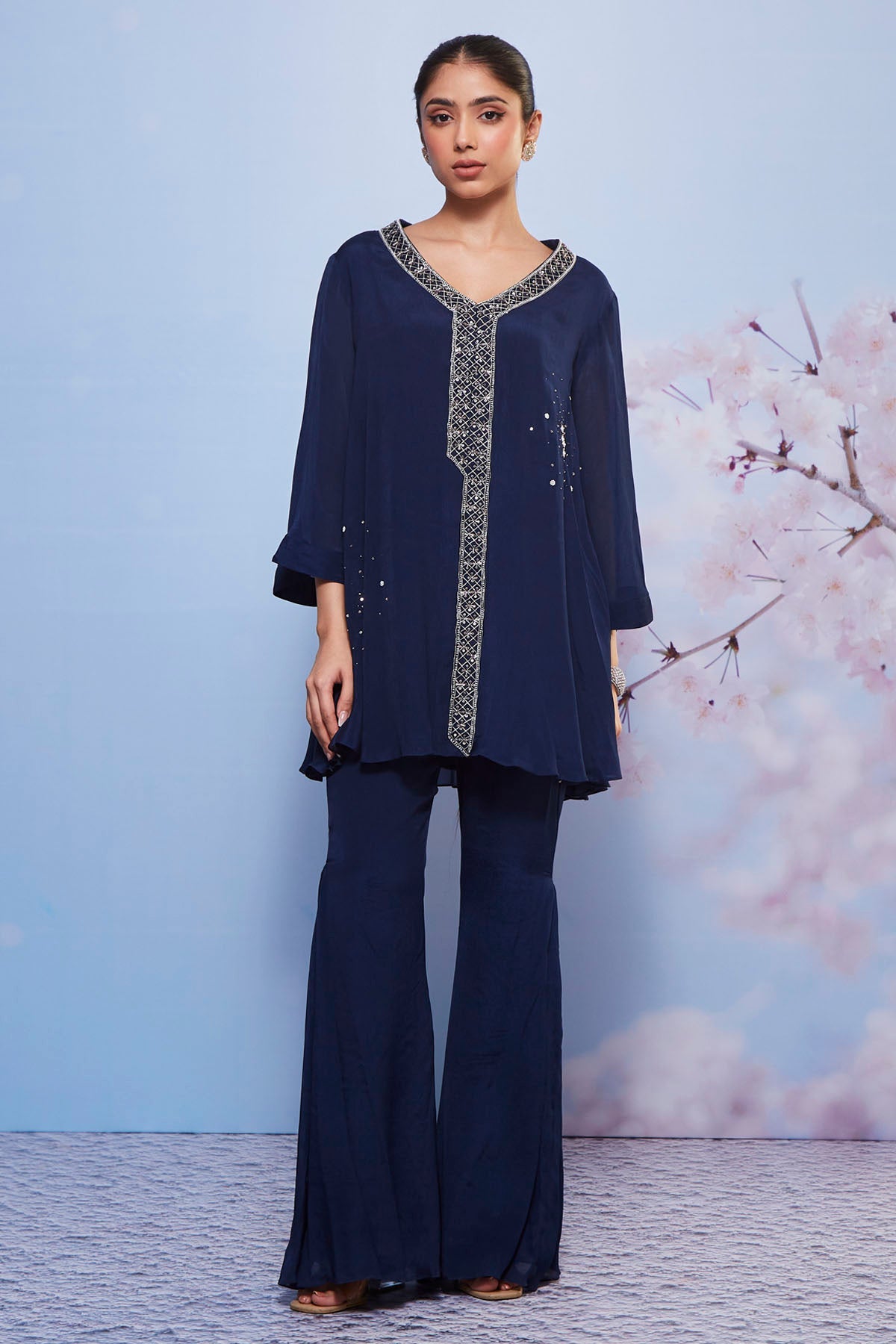 Buy Navy Embroidered Tunic & Pants Online